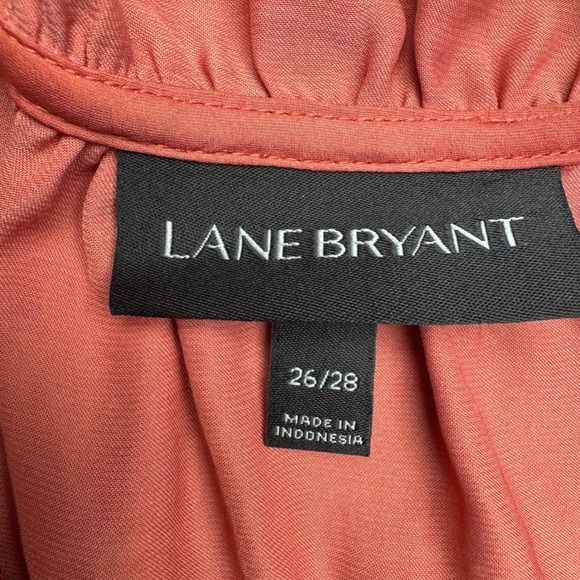 Lane Bryant Coral Pink Ruffle Pleated Smocked Waist Midi Dress Plus Size 26/28 - Picture 3 of 3